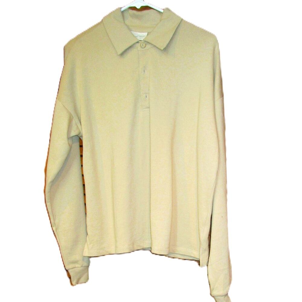Universal Thread Men's Tan Polo Shirt Long Sleeves Pullover Size Medium